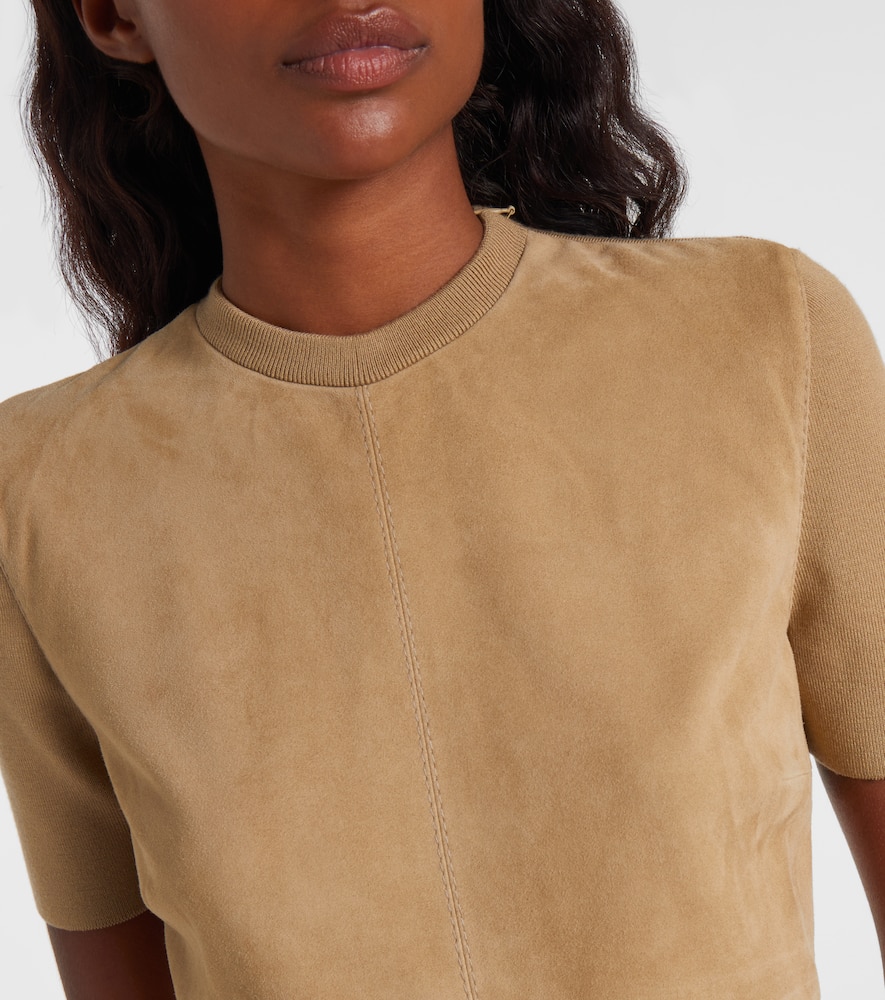 Ralph Lauren Lindsay Suede And Wool-blend Midi Dress In Neutral