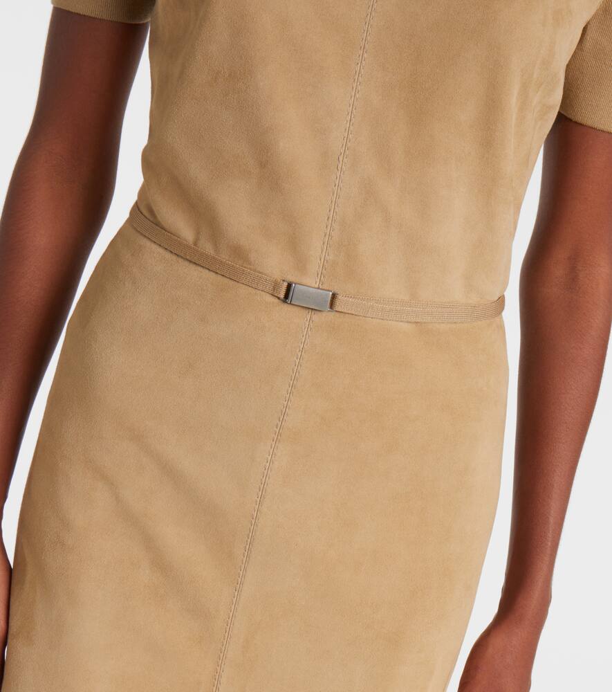 Ralph Lauren Lindsay Suede And Wool-blend Midi Dress In Neutral
