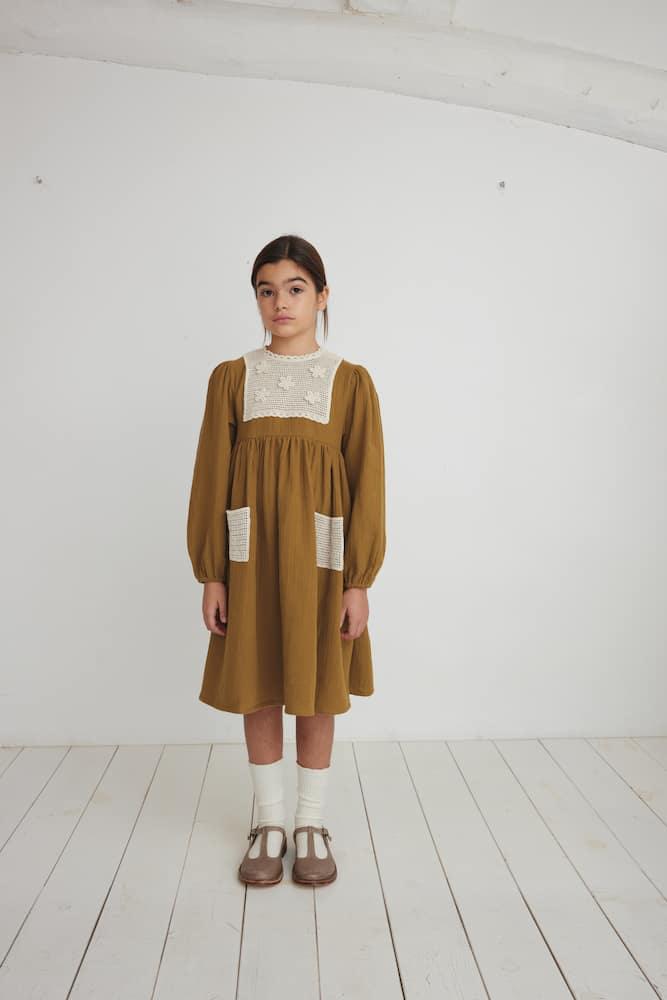 Bebe Organic Myla Crochet Cotton Dress In Brown