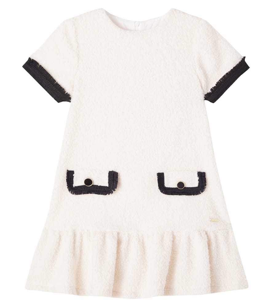 Patachou Fringed Fleece Dress In White