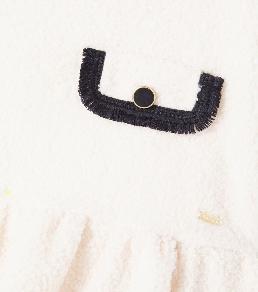Patachou Fringed Fleece Dress In White