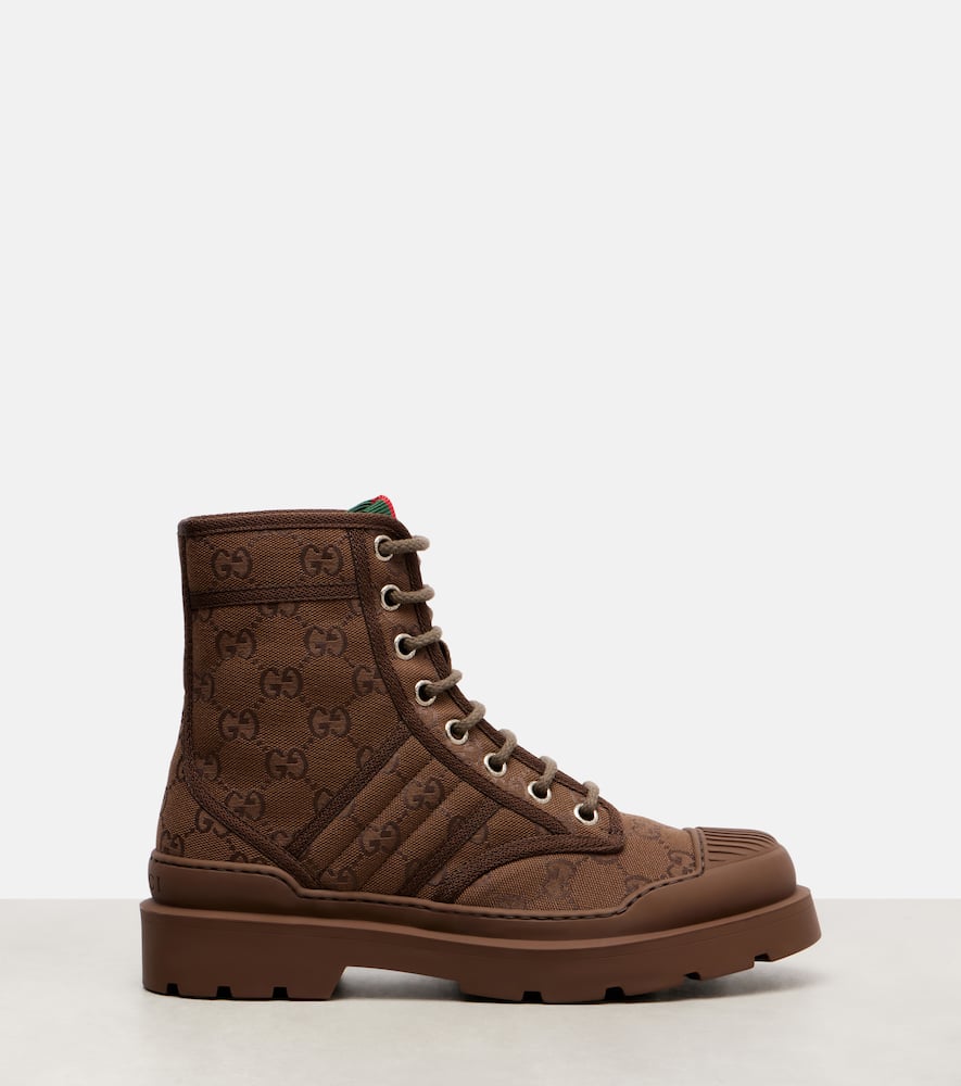 Gucci New Sherlin Gg Canvas Ankle Boots In Animal Print