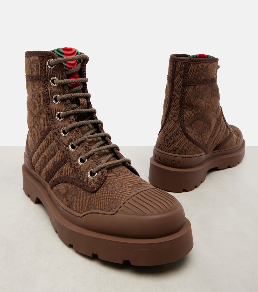 Gucci New Sherlin Gg Canvas Ankle Boots In Animal Print