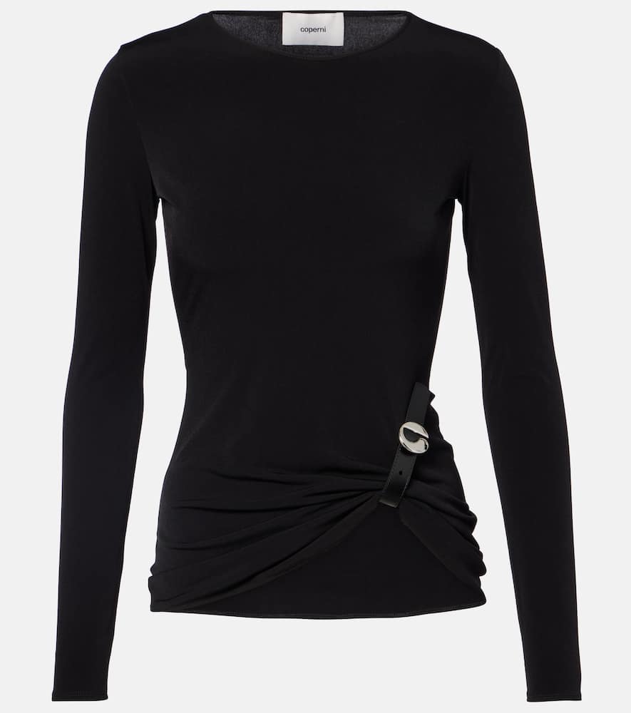 Coperni Gathered Leather-trimmed Top In Black