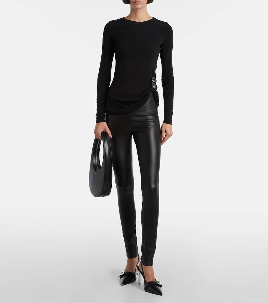 Coperni Gathered Leather-trimmed Top In Black