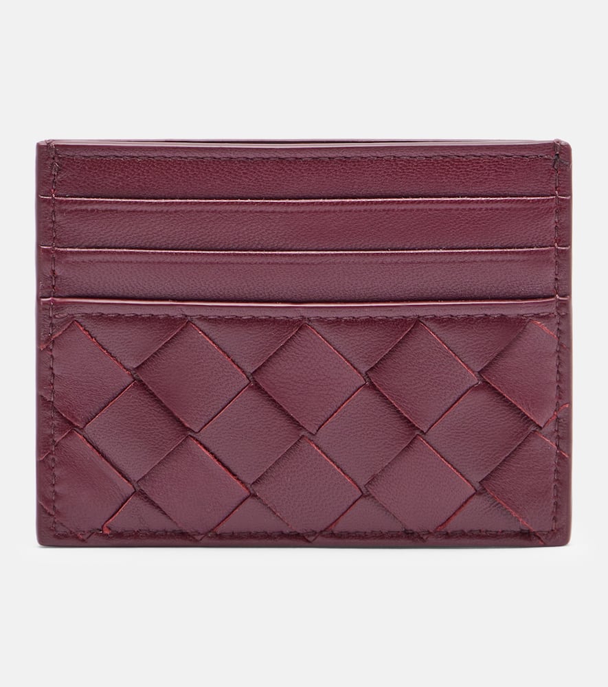 Bottega Veneta Womens Intrecciato Leather Card Holder Barolo-gold