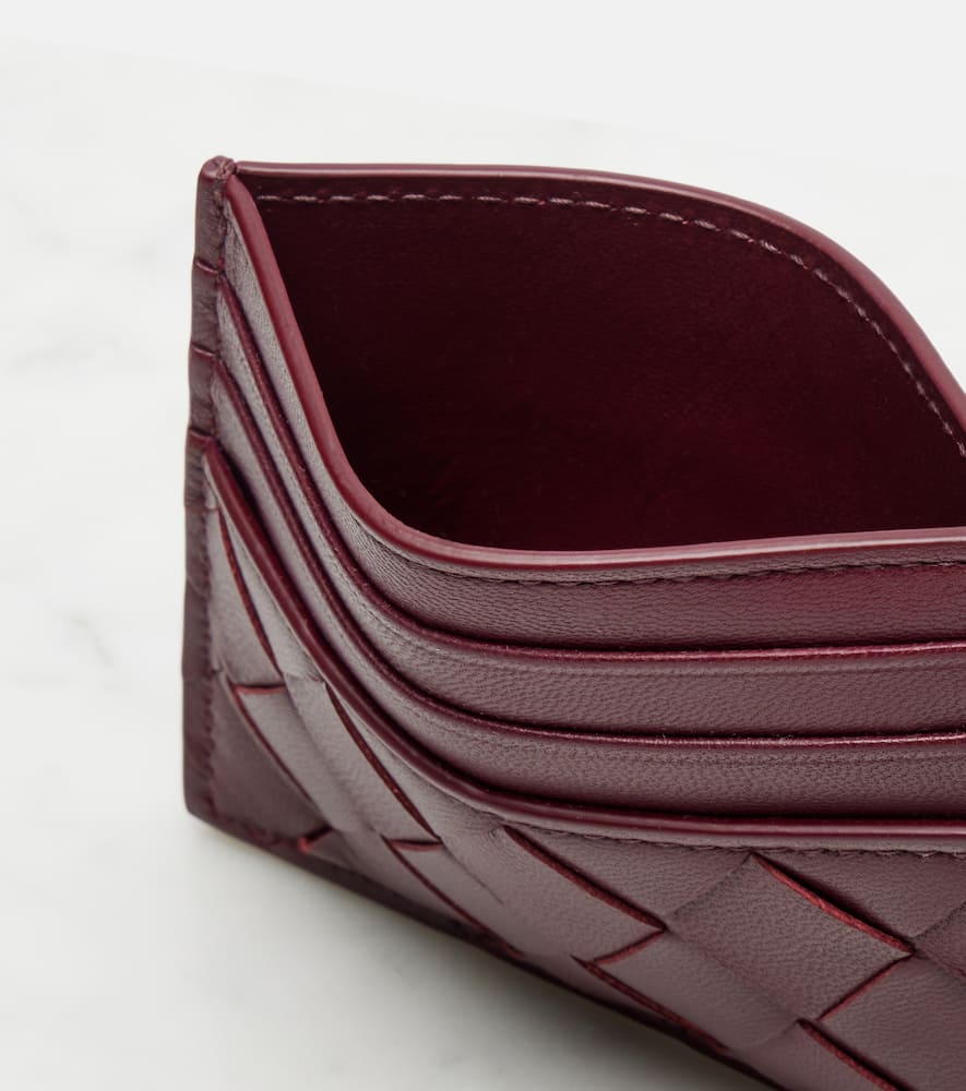 Bottega Veneta Womens Intrecciato Leather Card Holder Barolo-gold
