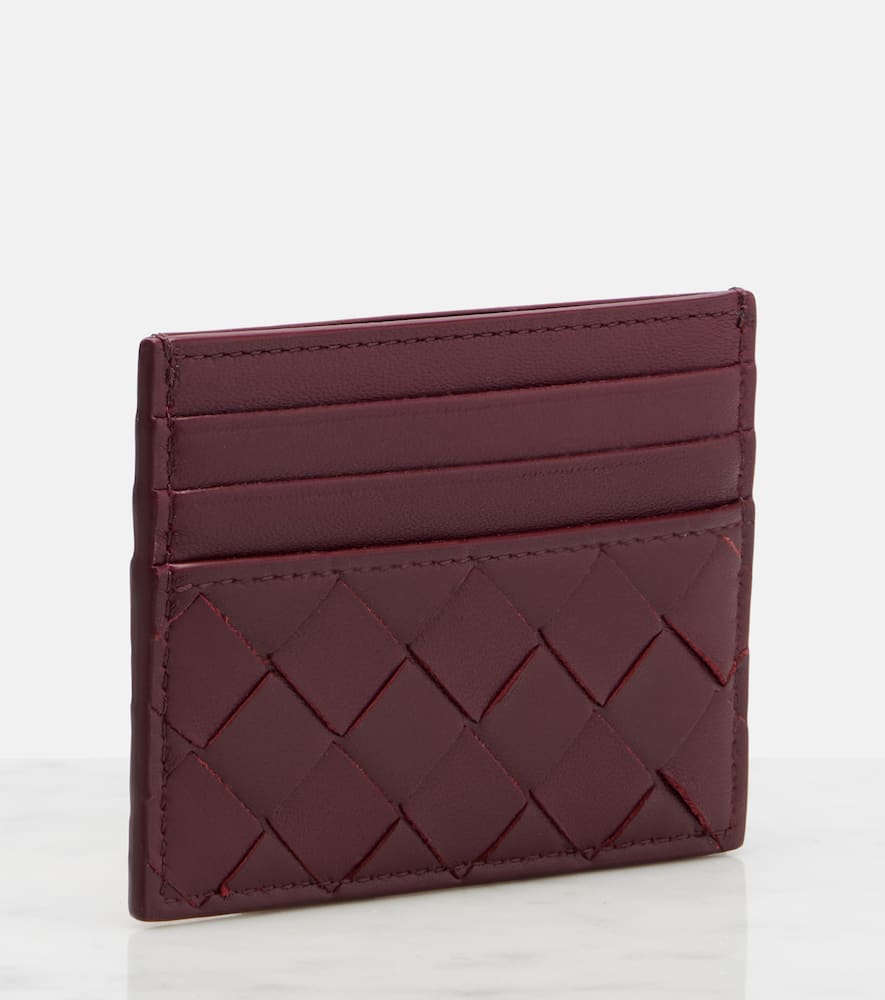 Bottega Veneta Womens Intrecciato Leather Card Holder Barolo-gold