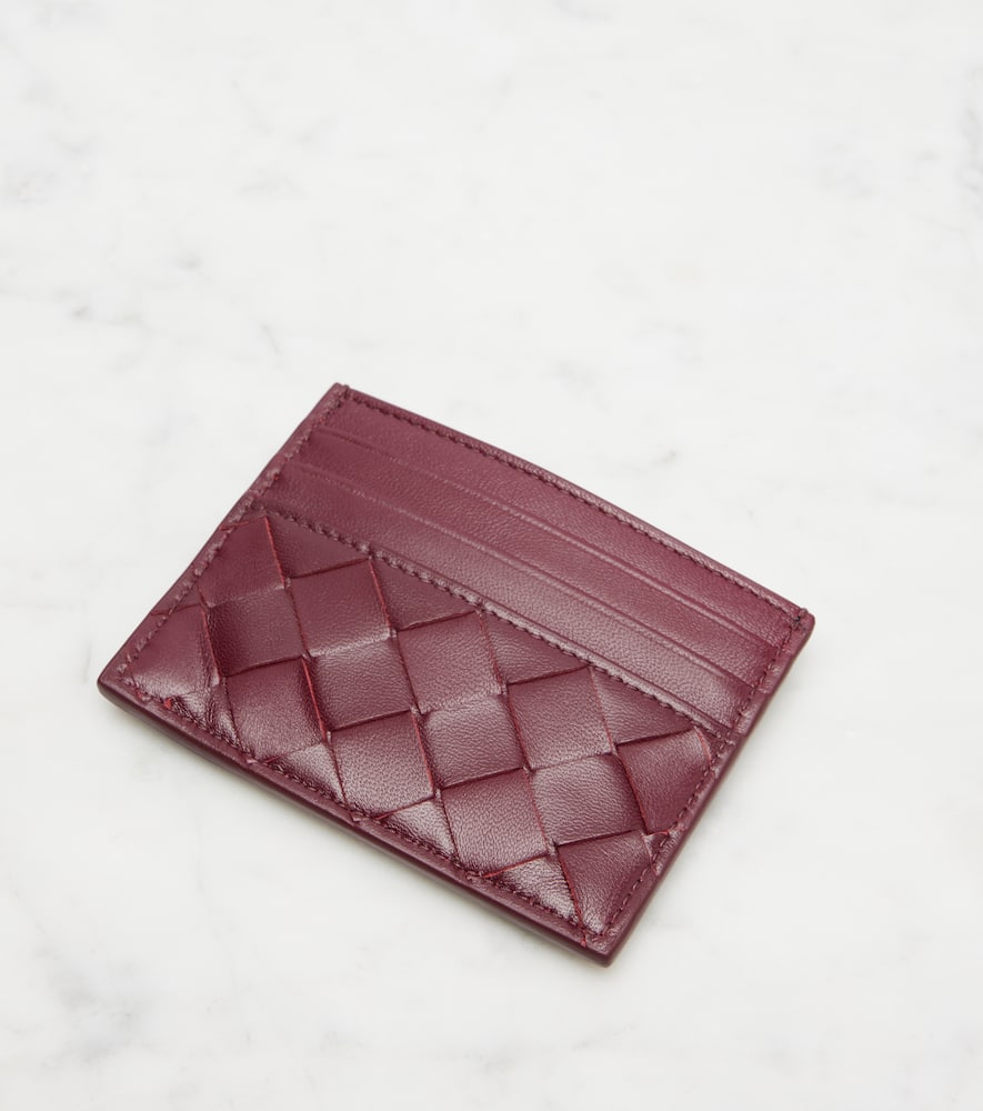 Bottega Veneta Womens Intrecciato Leather Card Holder Barolo-gold