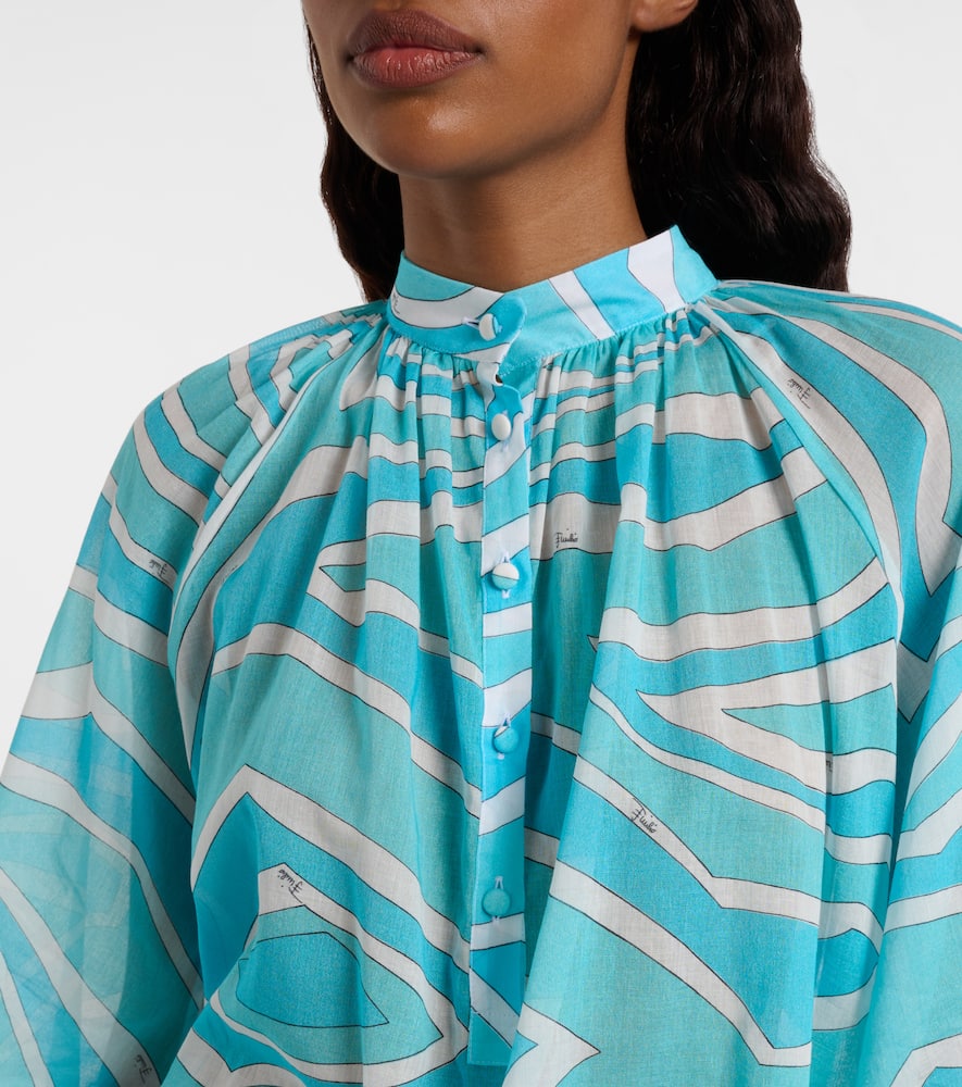 Pucci Marmo Ruffled Cotton Blouse In Blue