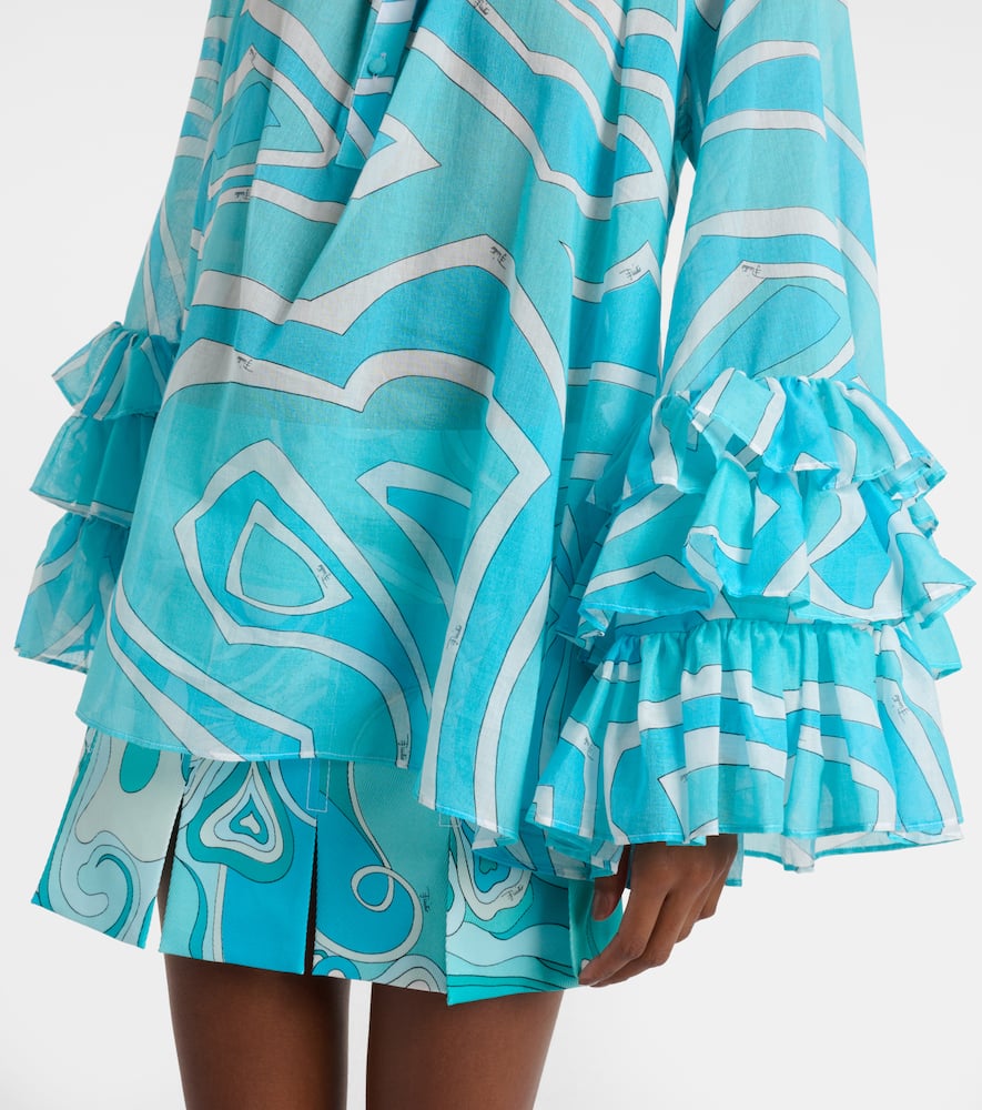 Pucci Marmo Ruffled Cotton Blouse In Blue