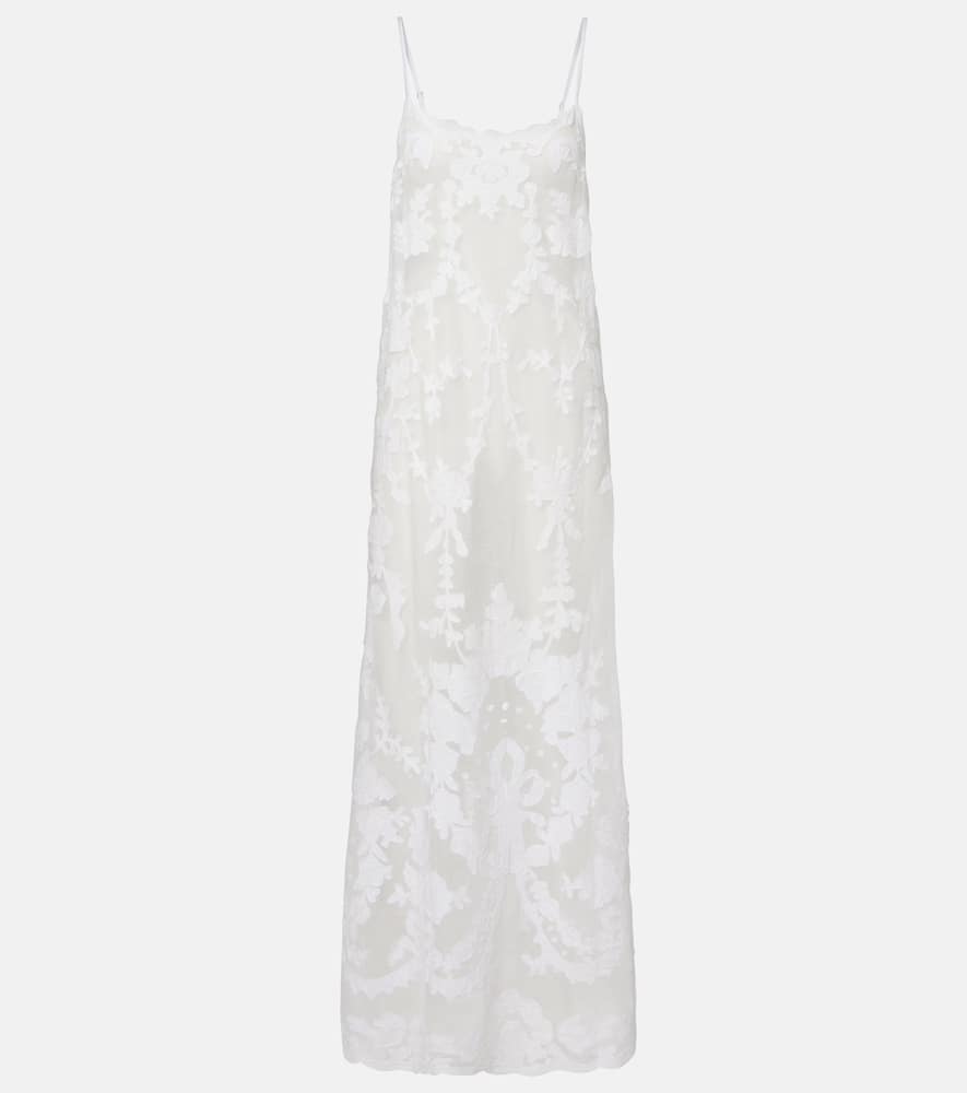 Juliet Dunn Embroidered Semi-sheer Cotton Maxi Dress In Neutral