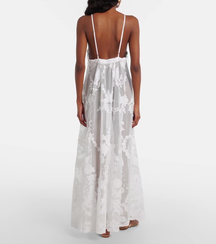 Juliet Dunn Embroidered Semi-sheer Cotton Maxi Dress In Neutral