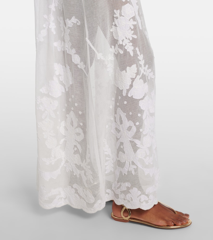 Juliet Dunn Embroidered Semi-sheer Cotton Maxi Dress In Neutral