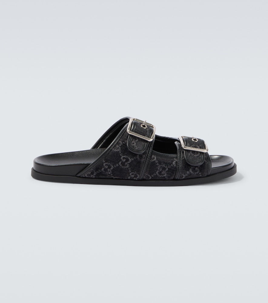 Gucci GG leather-trimmed canvas slides