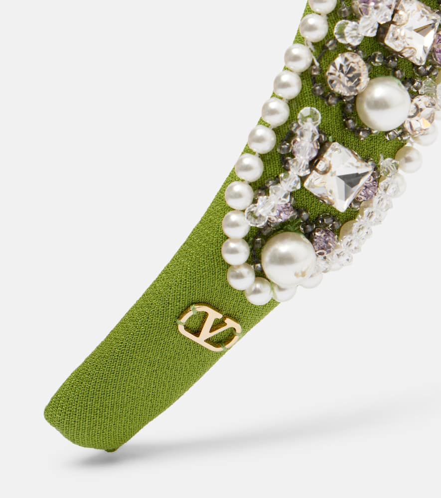 Valentino Embellished Wool And Silk Headband In Green