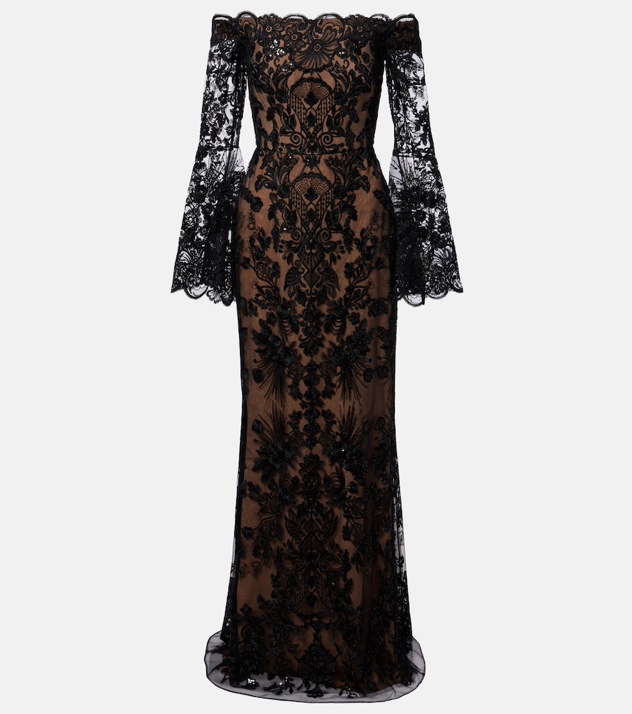 Elie Saab Sequined off-shoulder lace gown