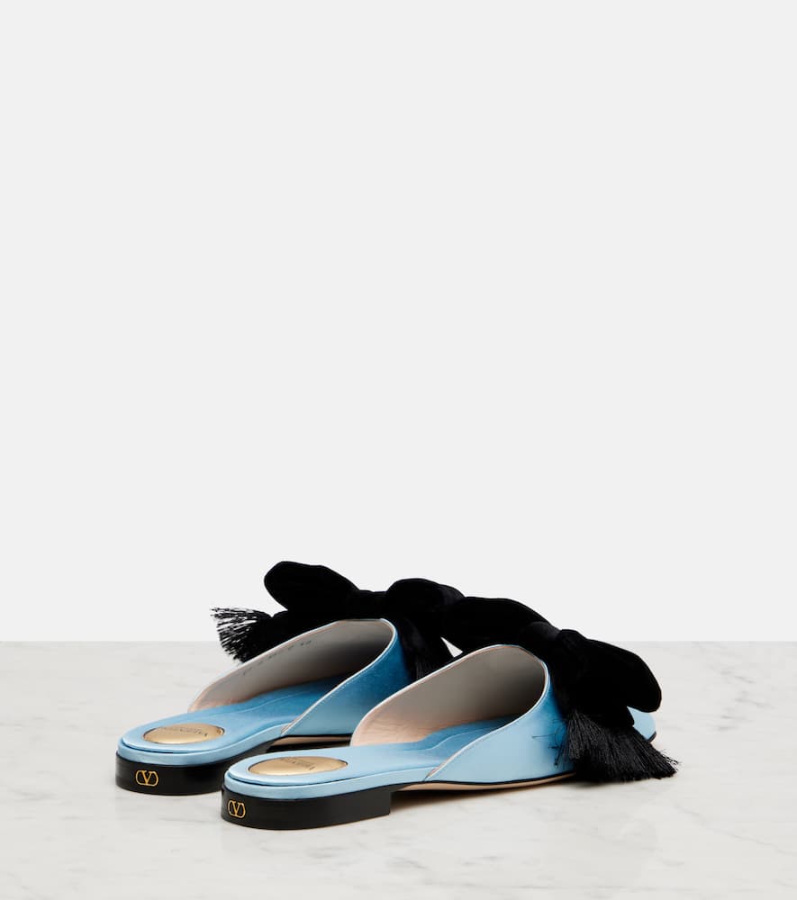 Valentino Reinette Bow-detail Satin Mules In Blue