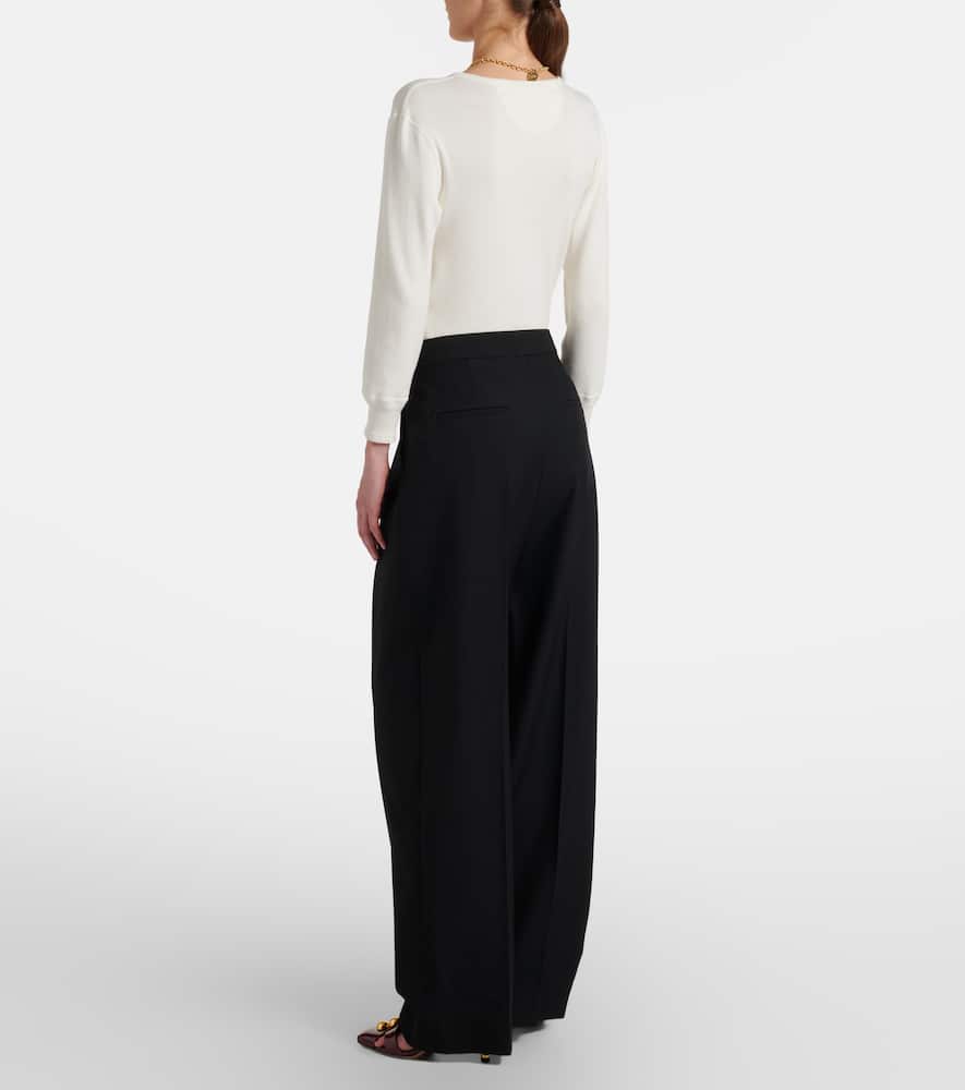 Chloé Pleated High-rise Wool Gabardine Wide-leg Pants In Black