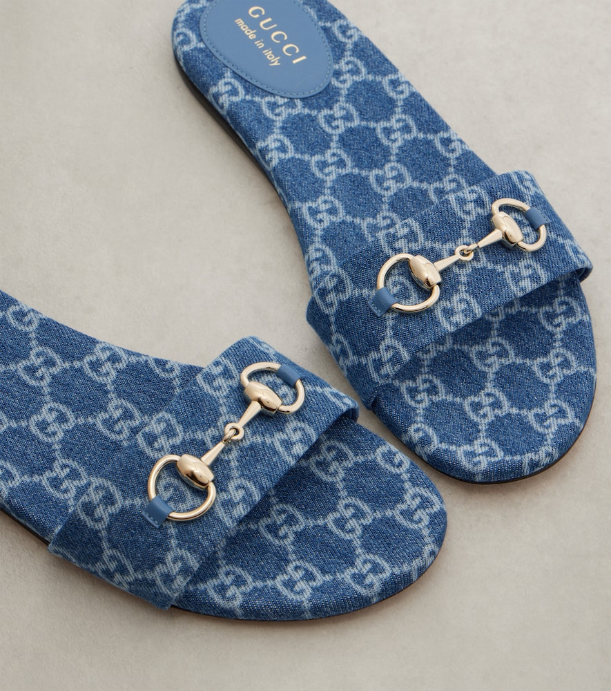  Gucci Gucci Horsebit Gg Denim Slides 