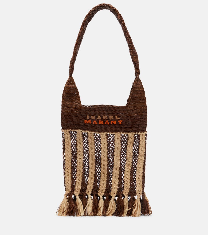 Isabel Marant Praia Striped Raffia Tote Bag In Brown