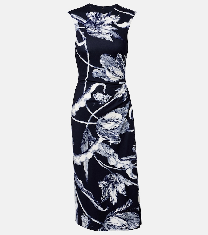 Erdem Draped floral jersey midi dress