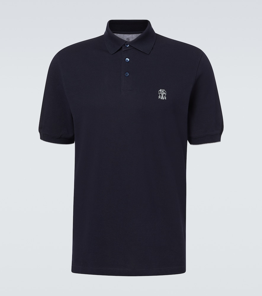 Brunello Cucinelli Men's Blue Embroidered Cotton Pique Polo Shirt UK Size 42 - Mytheresa