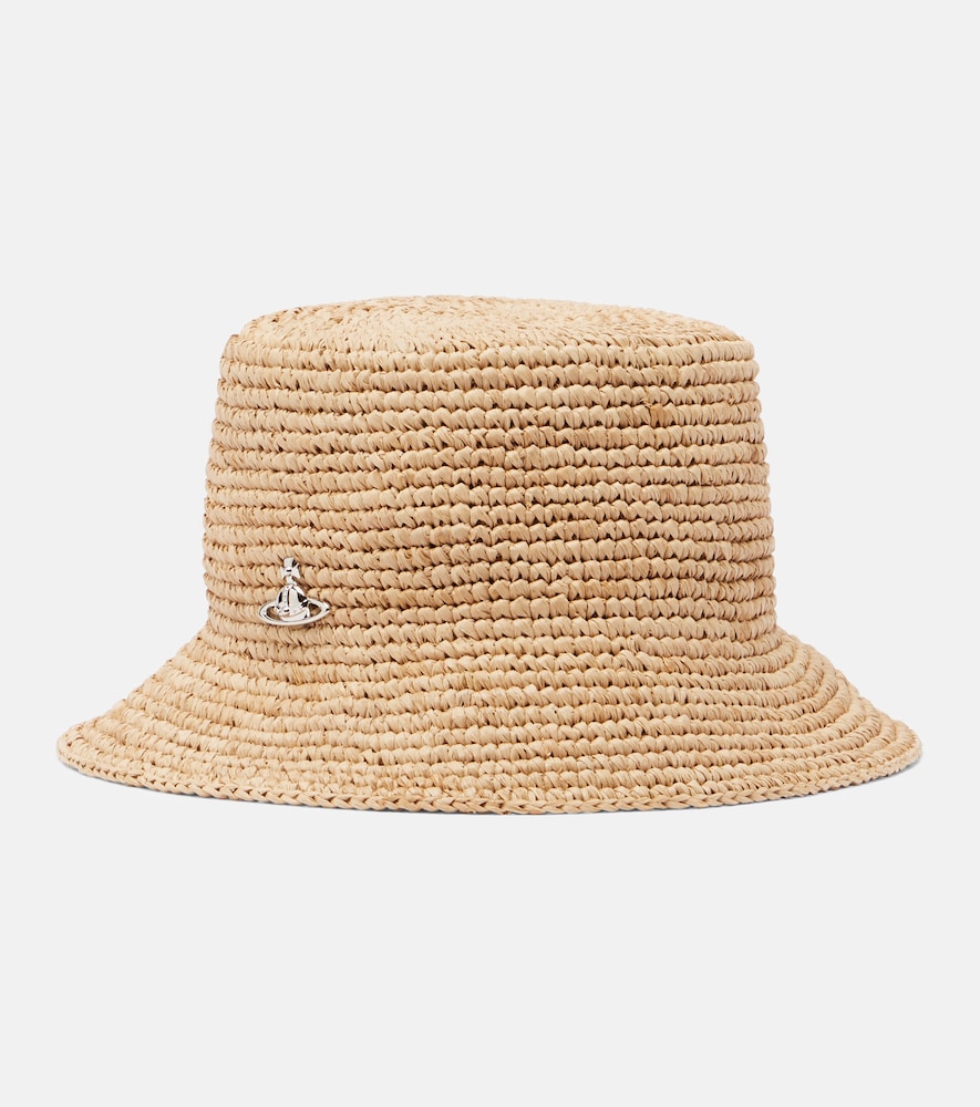 Vivienne Westwood Orb Raffia Bucket Hat In Gray