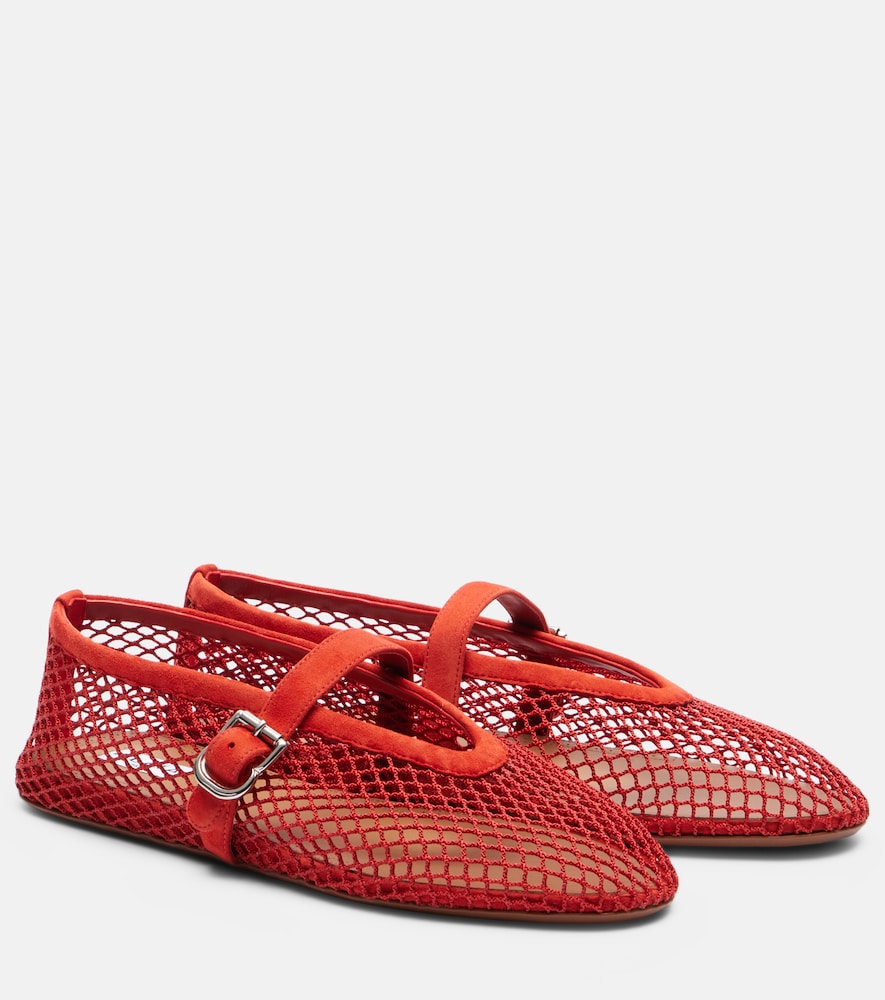 Alaia Women's Red Suede-Trimmed Fishnet Ballet Flats UK Size 8 - Mytheresa