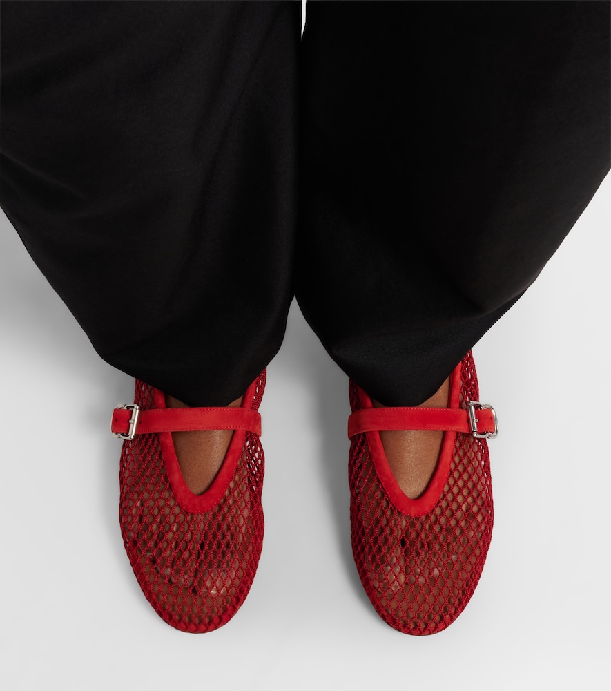 Alaïa Suede-trimmed fishnet ballet flats