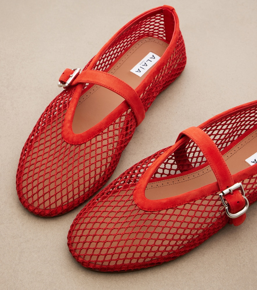  Alaia Alaã¯a Suede-trimmed Fishnet Ballet Flats 