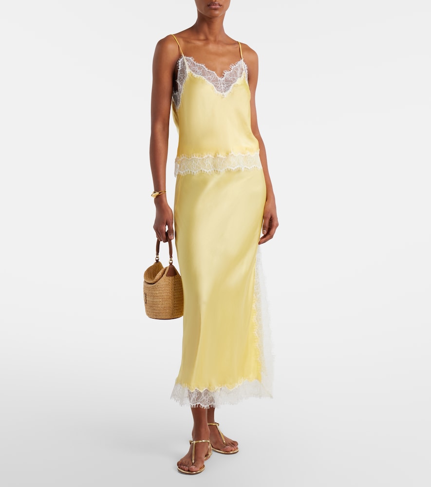 Poupette St Barth Lila lace-trimmed satin slip skirt