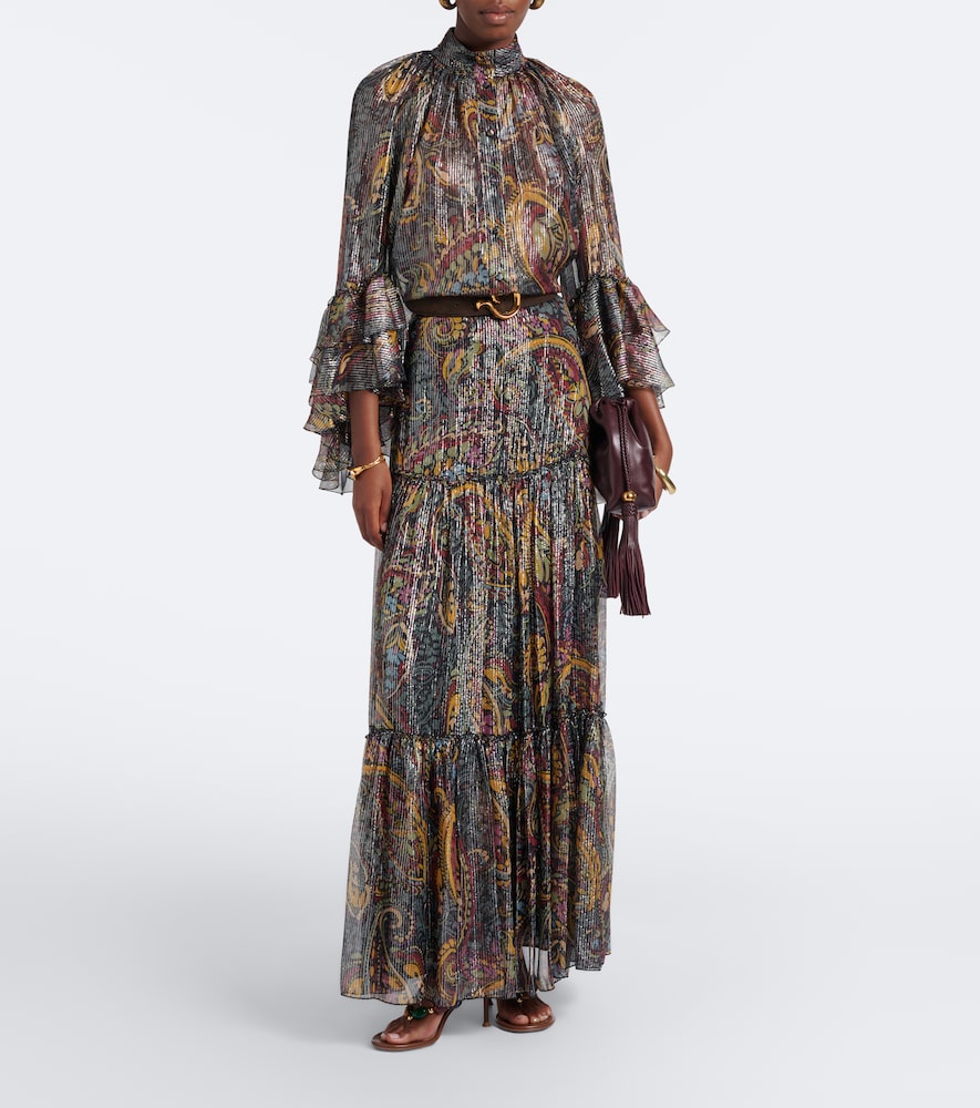Paisley Silk-Blend Tiered Maxi