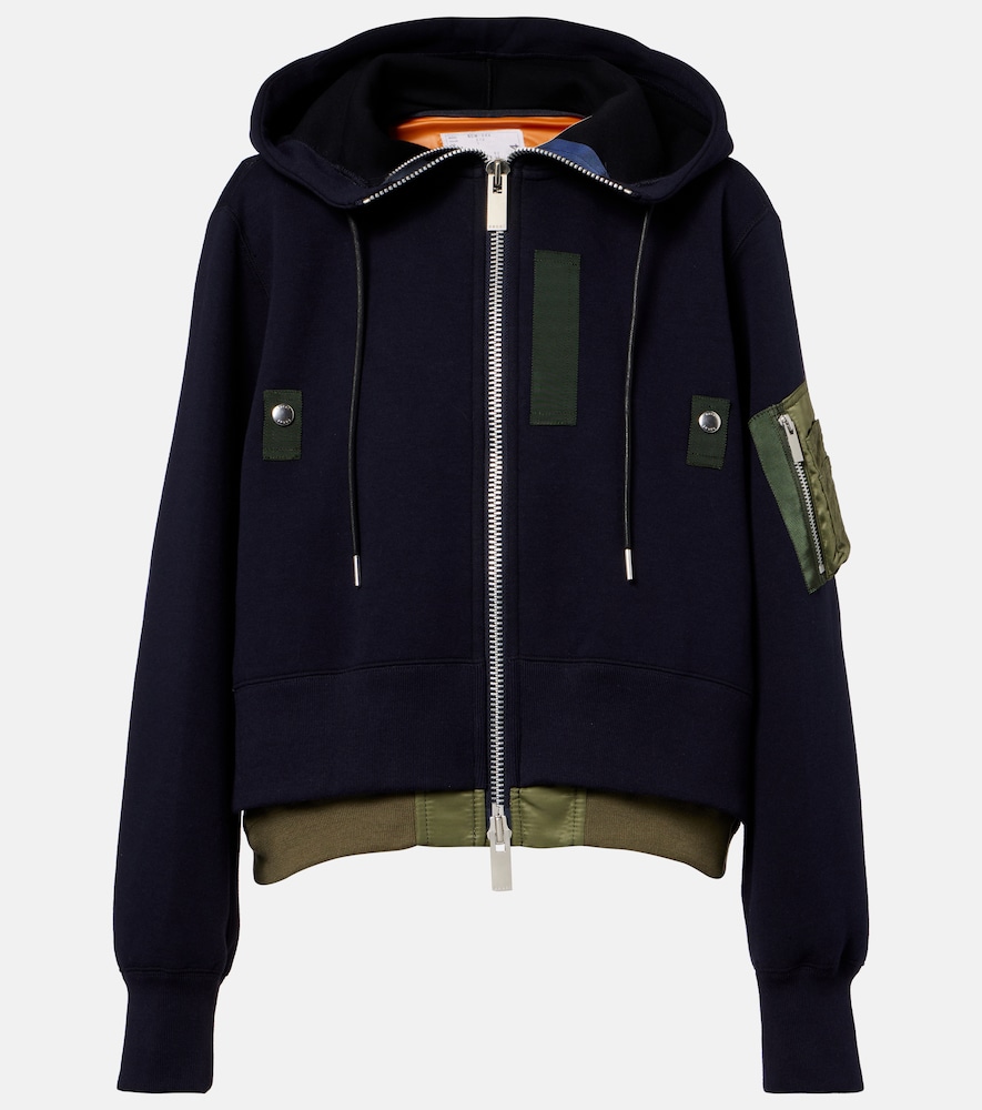 Sacai Women's Blue Paneled Cotton-Blend Zip-Up Hoodie UK Size 16 - Mytheresa