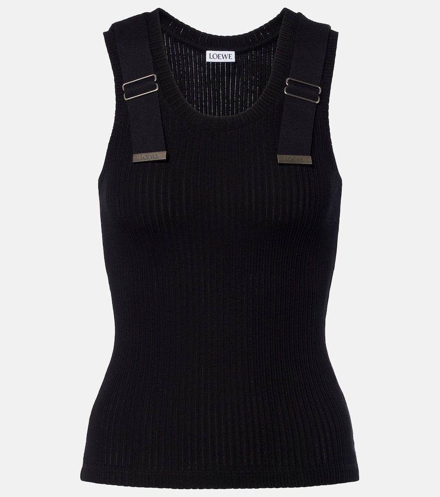 Loewe Ribbed-knit Cotton-blend Tank Top In Black