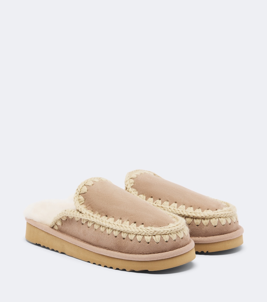 Slippers aus Veloursleder mit Shearling
