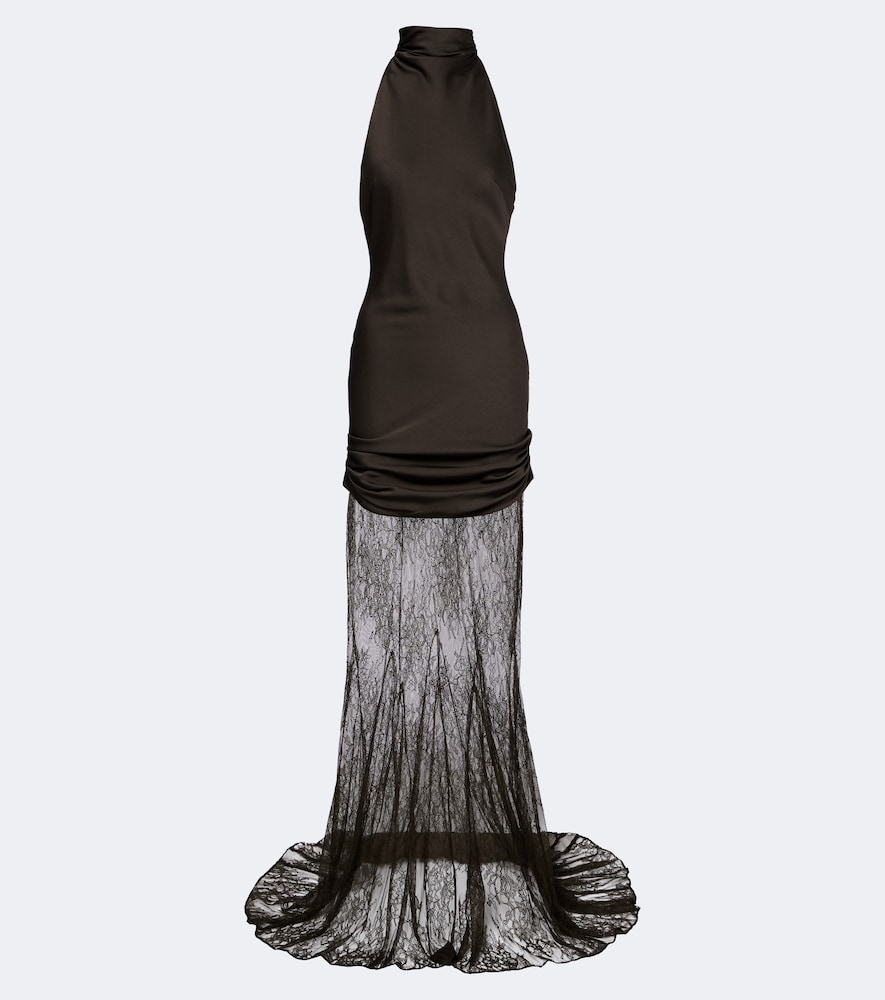 Maxikleid Eldra aus Satin mit Spitze