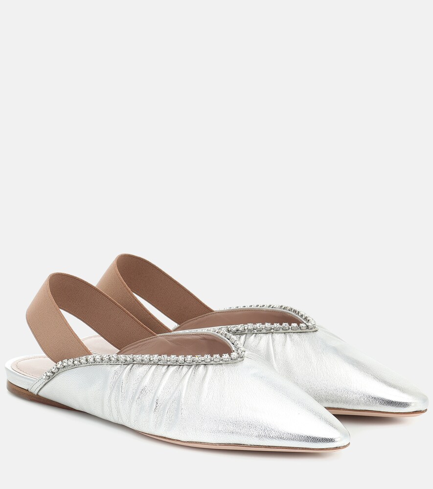 Miu Miu Women's Silver Embellished Leather Slingback Flats UK Size 3 - Mytheresa