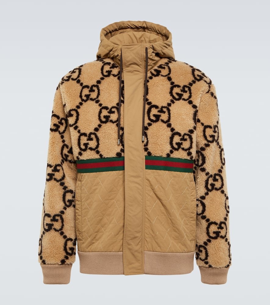 Gucci Gg-jacquard Wool-blend Fleece Track Jacket In Camel/dark Brown