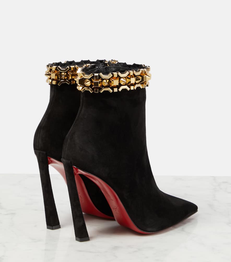 Shop Christian Louboutin Asteroispikes Embellished Suede Ankle Boots In Black/gold