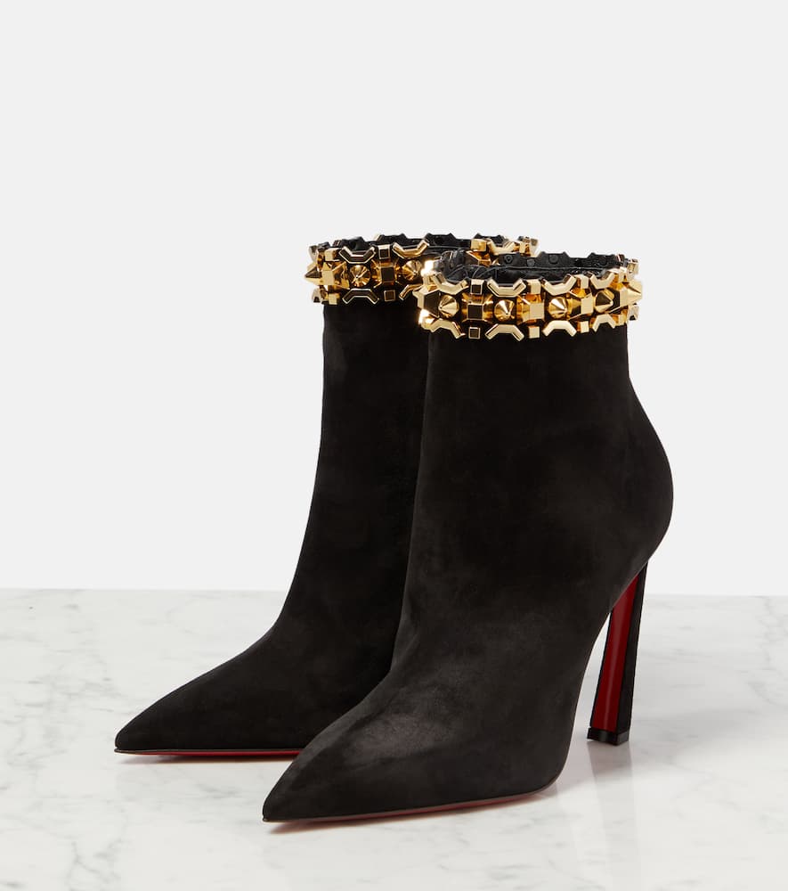 Shop Christian Louboutin Asteroispikes Embellished Suede Ankle Boots In Black/gold