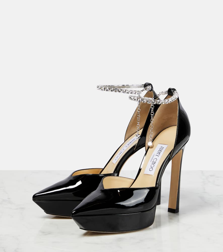 Shop Jimmy Choo Saeda 125 Embellished Platform Pumps In Black