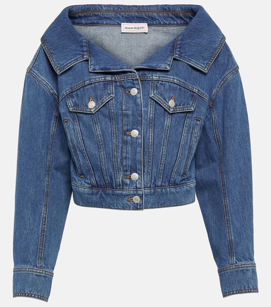 Alexander Mcqueen Stonewashed Denim Crop Jacket In Blue