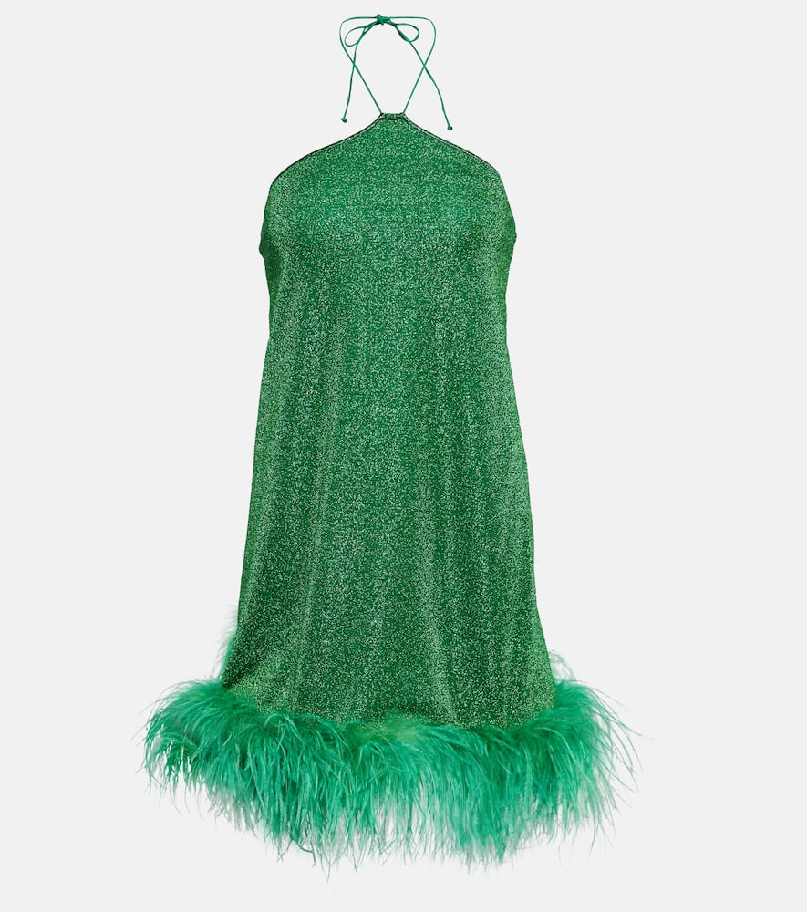 Oseree Lumiere Plumage Necklace Short Dress In Green