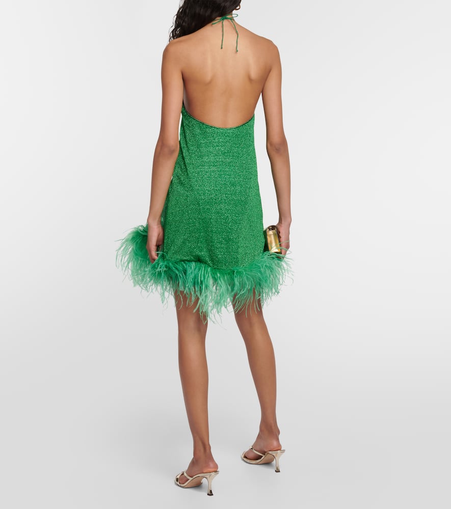 Oseree Lumiere Plumage Necklace Short Dress In Green