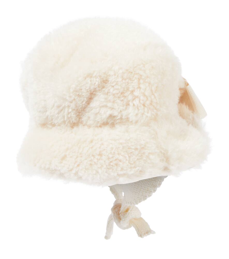 Shop Monnalisa Baby Teddy Bucket Hat In White