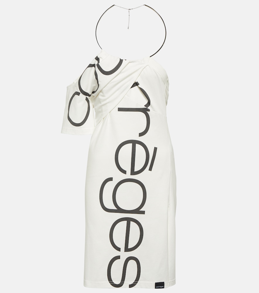 Courrèges Logo Off Shoulder Cotton Minidress
