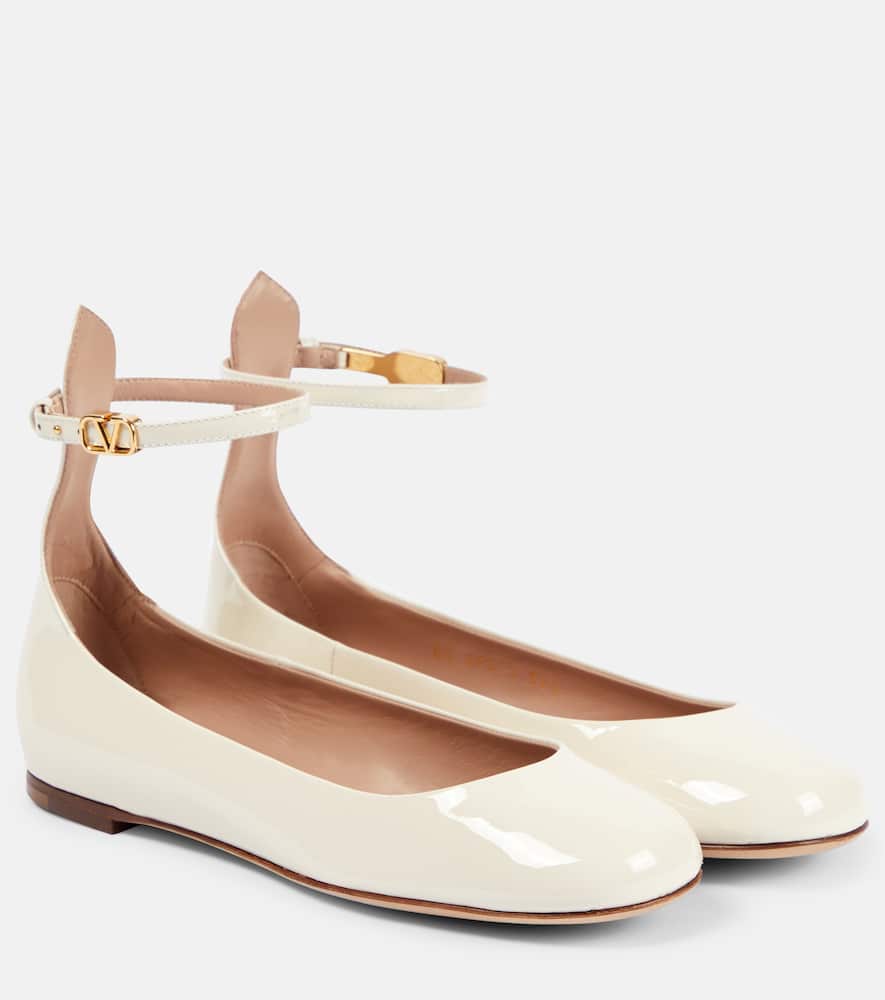 Valentino Tan-go Patent Ankle-strap Ballerina Flats In White