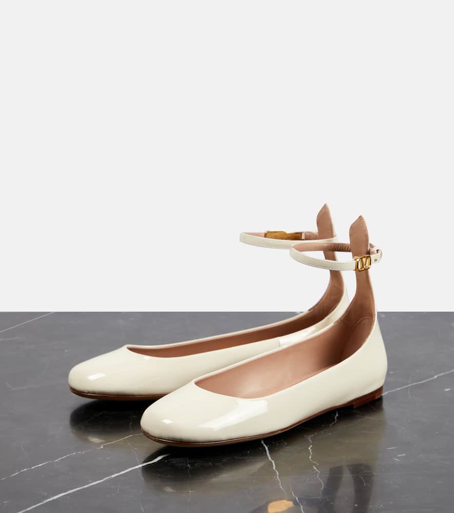 Valentino Tan-go Patent Ankle-strap Ballerina Flats In White