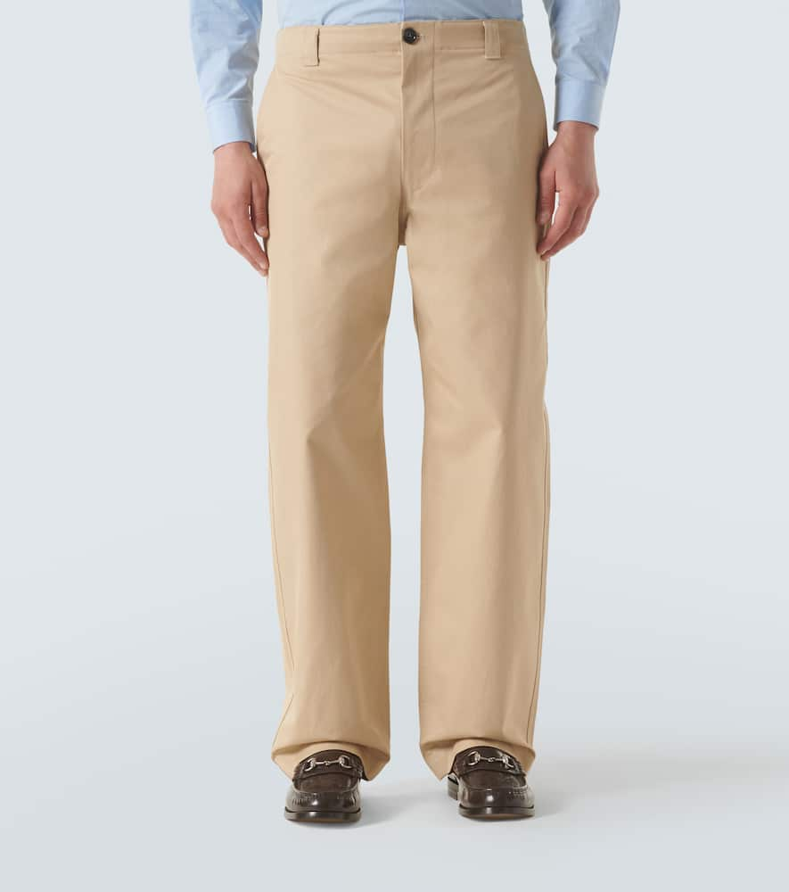 Shop Gucci Cotton Twill Wide-leg Pants In Beige